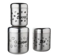 3 Pcs Stainless Steel Airtight Tea Coffee Sugar Canister Set